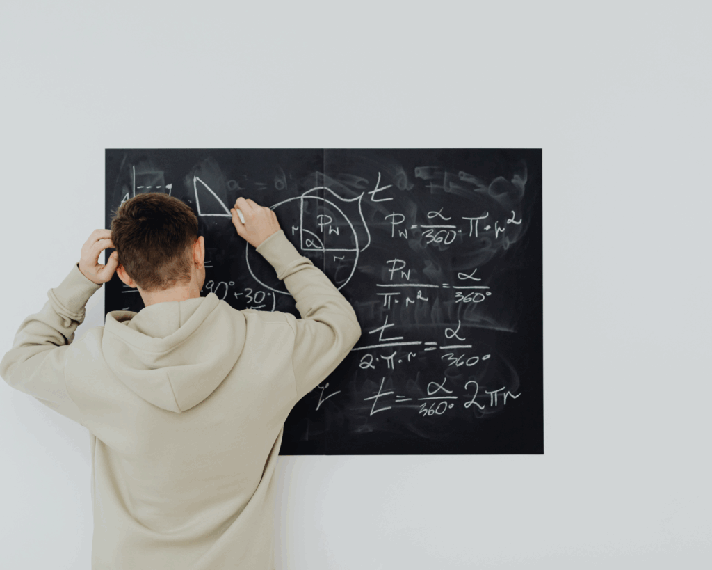 Élève stressé calculs tableau noir